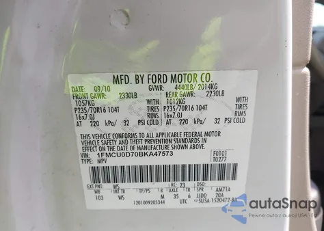 2011 Ford Escape Xlt from USA, damaged, VIN 1FMCU0D70BKA47573